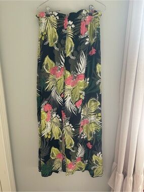 Express Black Floral Maxi Skirt with Green and Pink Leaves